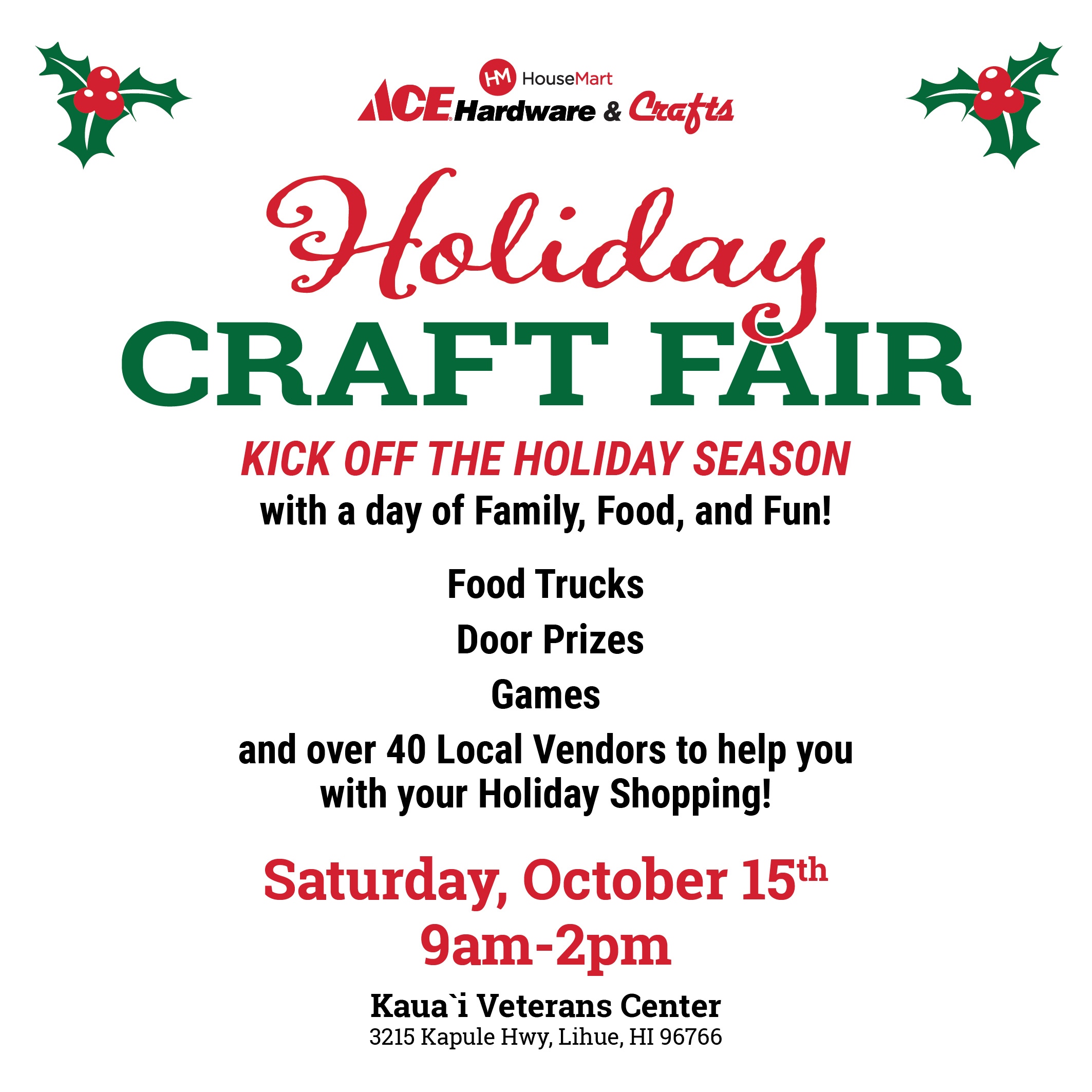 Lihue's
Holiday Craft Fair
Sat. 10/15
9am-2pm